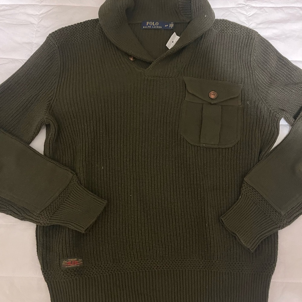 Polo by Ralph Lauren Men's Olive Shawl Collar Crewneck Sweater Small NWT